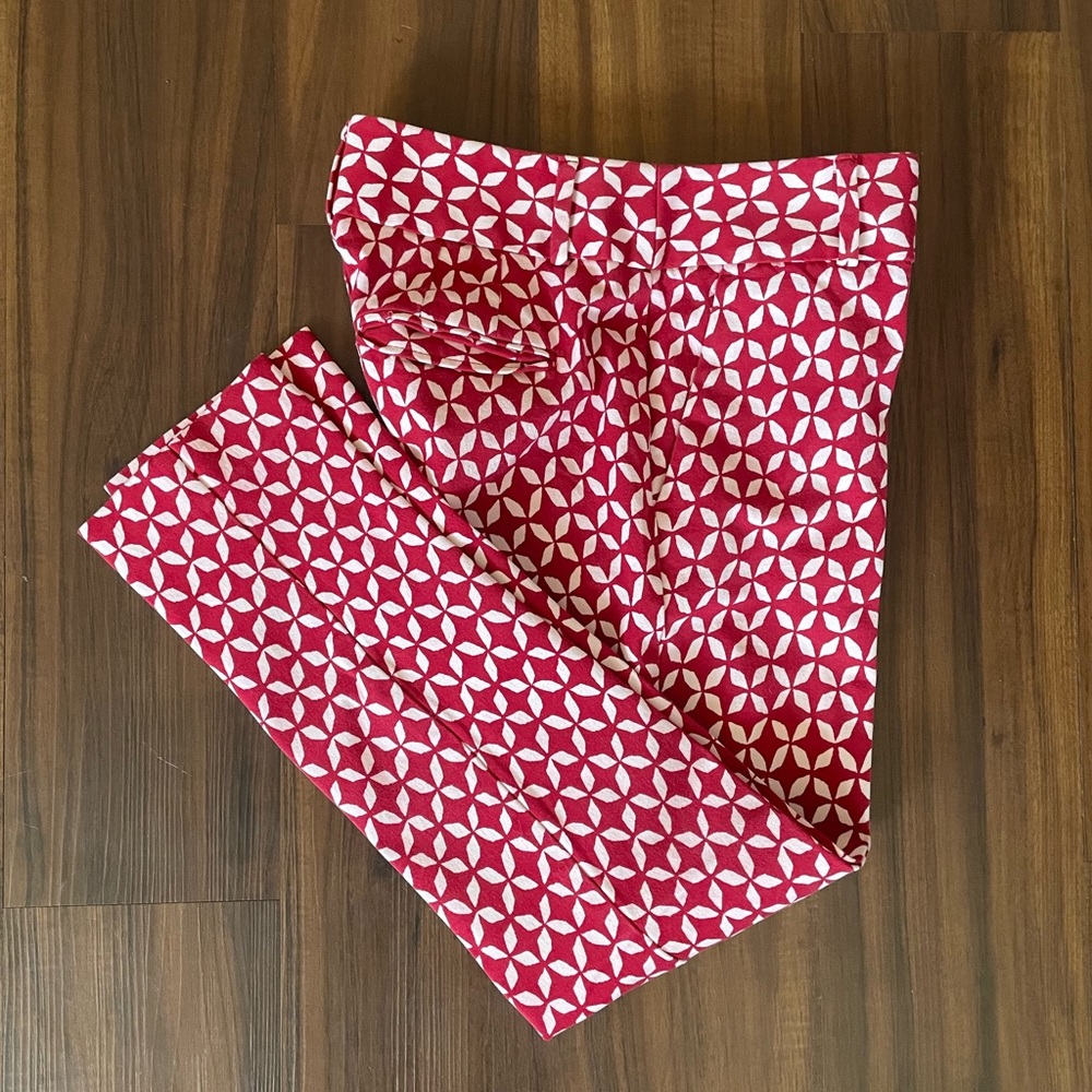 LOFT Dress Pants Ankle Length Red White Pattern Julie Skinny Size 0